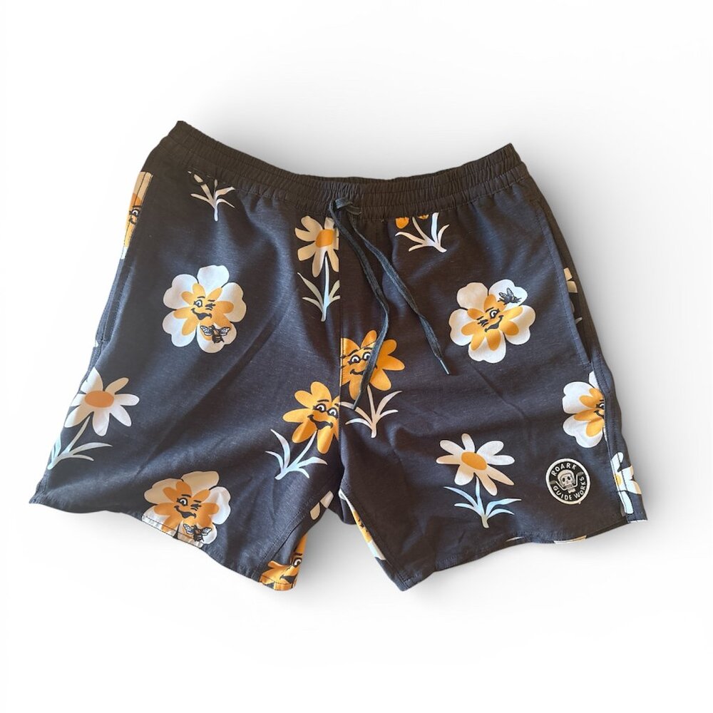 Roark Mens Shorey 16" Board Shorts Liquid Gold Black Size Med Guide Works